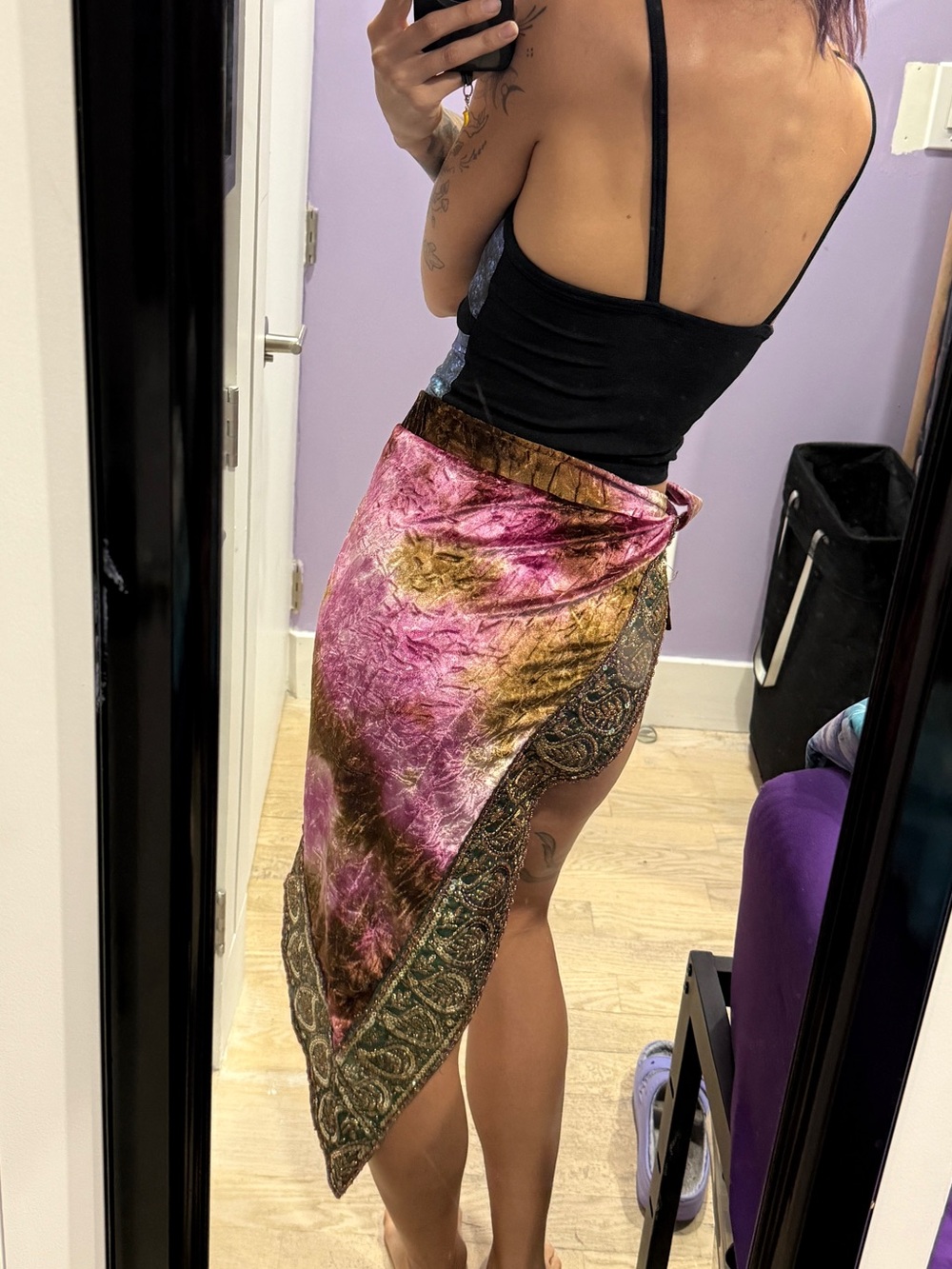Handmade Pink and Brown Crushed Velvet Hip Scarf